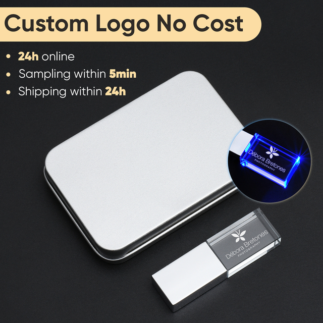 New Crystal USB Flash Drive Iron Box 128GB 64GB 32GB 16GB 8GB 4GB LED Light PENDRIVE Free Custom Logo Gift
