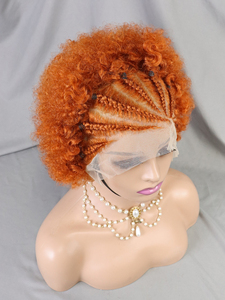 Perruque Courte Bob Pixie Cut <span class=keywords><strong>Afro</strong></span> Crépu Bouclé en Cheveux Humains Ginger Orange avec Tresses, Perruque Frontale en Dentelle Transparente 13x4 pour Femmes - Product Image 2