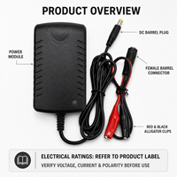 Chargeur de batterie au plomb 12V pour véhicules électriques pour enfants (Jeep, SUV, tout-terrain) avec pinces crocodiles 5,5 mm DC US EU