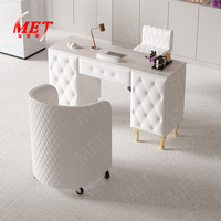 Mobilier de Salon de Beauté Moderne, Ensemble Table et Chaise de Manucure Simple, Table à Ongles Luxe en Bois Rembourré en Cuir Rose, à Vendre
