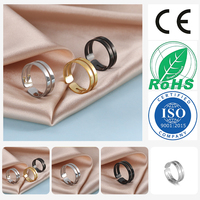 Bague ouverte double couche géométrique minimaliste tendance imperméable en acier inoxydable poli plaqué or 18 carats certifiée CE pour hommes