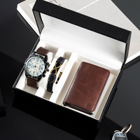 Fashion jam tangan kulit pria, Set hadiah mewah, dompet kulit, jam tangan Quartz, Set gelang