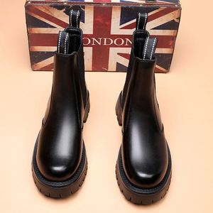 Mens <b>Spring</b> Chelsea <b>Boots</b> Genuine Leather British Style Work Knee-High Rubber Outsole Hand-Painted Casual Ankle Round Toe Dsyx - Product Image 4