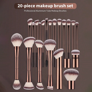 Ensemble de 20 pinceaux de maquillage personnalisés avec 2 houppettes, boîte magnétique, tubes en aluminium professionnels pour fond de teint et fard à paupières - Product Image 2