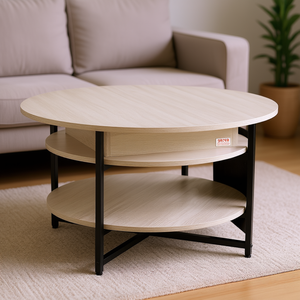 Tavolino da Caffè Rotondo Bianco con Piano Sollevabile 35,3 Pollici, Design Moderno, Arredamento per Soggiorno, Piano in Legno, Struttura in Metallo - Product Image 2