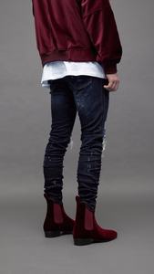 أحدث تصميم رخيص نحيل نمط مطاطي جديد الرجال الطلاء بالأسى مغسول جينز ممزق 01 - Product Image 4