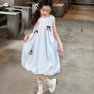 Abito da principessa dolce senza maniche per ragazze, con fiocco decorativo, vestito estivo per ragazze grandi - Product Image 1