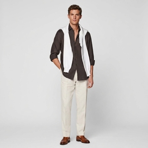 Abbigliamento da uomo di lusso camicie eleganti classiche di migliore qualità manica lunga con bottone su Logo personalizzato camicie di <span class=keywords><strong>lino</strong></span> da uomo - Product Image 3