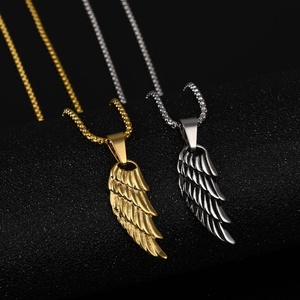 Custom Stainless Steel Gold Feather <b>Angel</b> Wing Necklace Pendant - Product Image 3