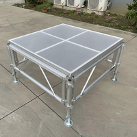 Plateforme de scène en aluminium à hauteur réglable, avec plateau modulaire en acrylique transparent pour événements et location de mariages