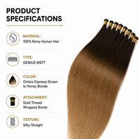 Extensions de cheveux humains Genius Weft 100g, cheveux vierges européens bruts, micro weft, prix de gros d'usine