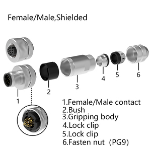 Conector M12, 12 pines a código, instalación de campo blindado Industrial, Conector de enchufe de aviación de Metal, conectores impermeables IP68 - Product Image 2