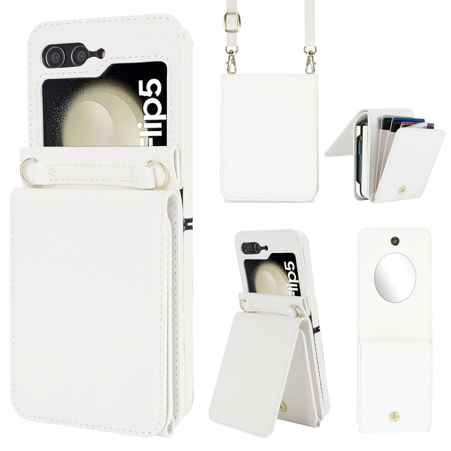 RFID Blocking Leather Wallet Case for Samsung Z Flip Series Detachable Crossbody Strap Kickstand Shockproof Foldable Cover