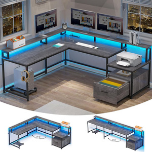 Home Office L-förmiger Büro tisch mit Akten schublade und Steckdose Eck <span class=keywords><strong>computer</strong></span> tisch mit Monitor-Drucker regal - Product Image 6