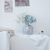 Bunga Hydrangea Sutra Realistis Kelas Atas, Hiasan Meja Modern, Biru Muda Putih, untuk Natal dan Hari Valentine