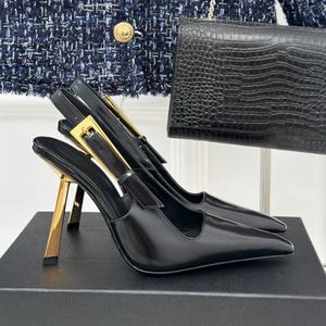 Zapatos de tacón alto de metal con punta y hebilla para mujer, sandalias sexys con recortes laterales, proveedor mayorista de alta calidad - Product Image 1