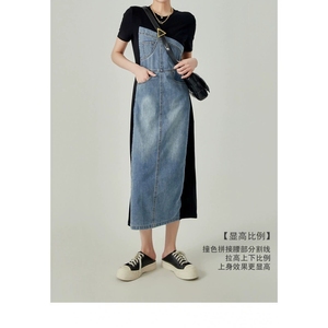 Liu Ming Mù<span class=keywords><strong>a</strong></span> Hè Xu Hướng Sản Phẩm Mới Đến Phụ Nữ Quần Áo Pháp Retro Ngắn Tay Áo <span class=keywords><strong>Chic</strong></span> Giản Dị Dài Denim Ăn Mặc - Product Image 3