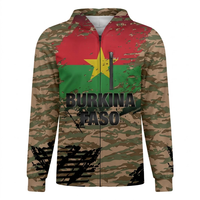 Setelan Pancing Bermotif Suku Etnis Burkina Faso dengan Ritsleting, Cetak Sublimasi Penuh Simbol Bendera Nasional, Kemeja Kasual Berkerudung