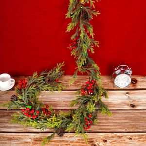 Guirlande de pin artificielle rouge pour jardin, 180 cm, décoration de Noël verte, accessoire photo extérieur - Product Image 3