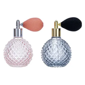 Frasco de perfume vintage personalizado, frasco de vidro vazio vintage de 100ml, atomizador rosa de vidro de airbag