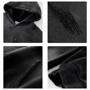 Custom LOGO Vintage Distressed Boxy Fit <b>Pullover</b> 500Gsm Blank FrenchTerry Oversized Heavyweight NoString Acid Washed <b>Mens</b> Hoodie - Product Image 4