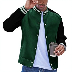 Veste varsity homme vert et noir, col montant, fermeture boutonnée, coupe décontractée, pour l'automne - Product Image 6