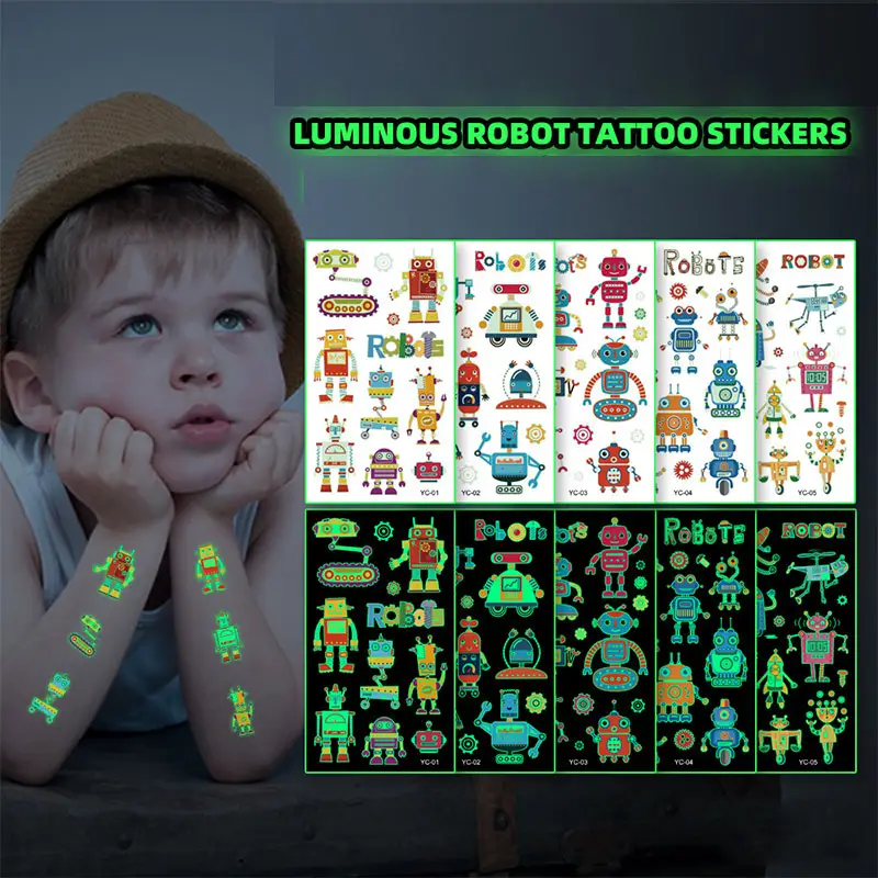 Kindercartoon Lichtgevende Robot Tattoo Sticker Waterdicht En Schattig Tijdelijk Tatoo Transfer Papier