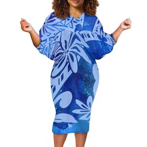 パーソナリティファッション絞り染めポリネシアンサモア部族パターンデザインVネックセクシーミディスリーブエレガントなウエディングドレス - Product Image 5