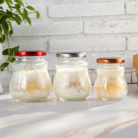 Bocaux en verre côtelé en forme de nid d'oiseau avec couvercle à vis en métal, contenants de stockage alimentaire vides pour miel, confiture, yaourt, pouding, dessert