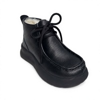 Bottes de neige noires pour hommes Varsavvas en cuir à motif litchi, chaudes, à semelle plateforme épaisse, avec doublure en laine d'agneau