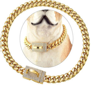 10mm/14mm <b>Dog</b> Diamond Stainless Steel Training Chain-Fashion Luxury Gold Cuban Link Print Pattern Sash Small <b>Bell</b> - Product Image 1