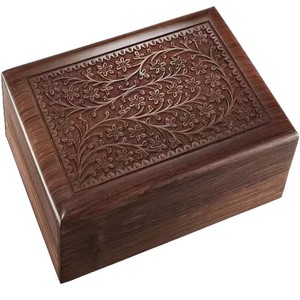 Wooden Pet Urn Rectangle Embossed Floral Pattern Solid Wood Commemorative Cremation <b>Memorial</b> <b>Box</b> Shandong Made - Product Image 5