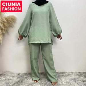 패션 이슬람 여성 투피스 세트 탑 바지 하이 퀄리티 겸손한 옷 이슬람 이드 두바이 터키 도매 2327 + 2328 - Product Image 1