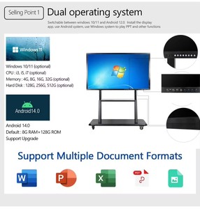 Tableau blanc interactif en gros, tableau intelligent fabriqué en Chine, montage mural, résolution 4K, double système d'exploitation (Android Windows), 20 points tactiles pour - Product Image 3