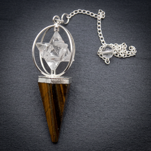 Natural Tiger Eye Faceted Pendulum <b>with</b> Triangle Cut Quartz - Product Image 3