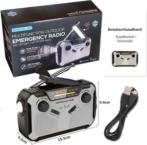 Radio de Emergencia Portátil con Manivela, Baterías Recargables, Linterna, Lámpara de Lectura y Alarma para Emergencias - Product Image 4