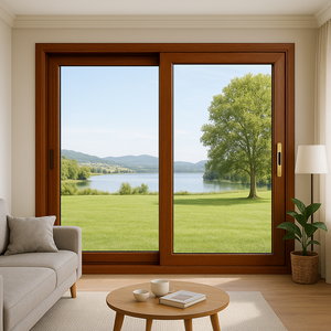 หน้าต่างบานเลื่อนกันเสียงกระจกเทมเปอร์ลายไม้ชุดแสงจันทร์คลาสสิกพร้อมม่านม้วนสำหรับห้องนอนและโรงแรม - Product Image 5