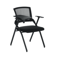 Chaise de bureau pliable en acier avec plateau d'écriture amovible, siège ergonomique noir pour conférences et formations