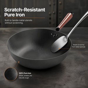 Deep Carbon Steel Chinese Wok Secure Riveted Wooden Handle Stir Fry <b>Pan</b> Extra Deep Non Stick Frying <b>Pan</b> Without Chemical Coating - Product Image 3