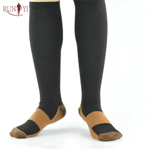 Calcetines deportivos hasta la rodilla para hombre y mujer, calcetín de compresión, antifatiga, color negro