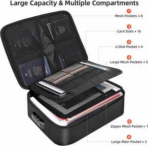 Multi-Layer Portable <b>File</b> <b>Storage</b> Fireproof Bag Document Organizer with Lock for Important Passport Certificate - Product Image 6