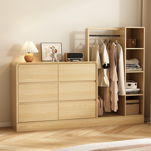 Armadio di stoccaggio multifunzionale con struttura in legno massello camera da letto armadio appendiabiti integrato a parete appendiabiti comò - Product Image 3