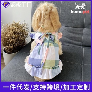 Custom-made colorful plaid pet <b>clothes</b>, dog dresses, bow-tie plaid sundresses, and <b>cat</b> costumes. - Product Image 5