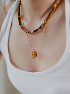 สร้อยคอสไตล์วินเทจ <span class=keywords><strong>JoJo</strong></span> สำหรับทุกเพศ ขายดี ลูกปัดไทเกอร์อายและพิคเจอร์แจสเปอร์ ชุบทอง 14K หินธรรมชาติ ทำด้วยมือ - Product Image 5