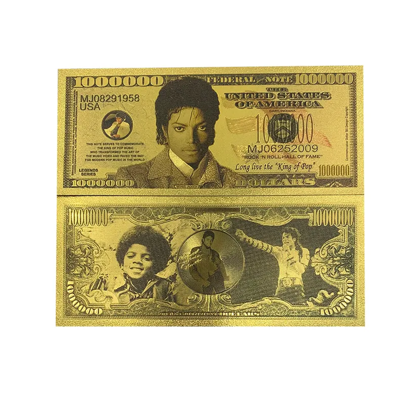 Kertas Emas Kustom Uang Kertas Dolar AS Michael Jackson Dolar Amerika Serikat $1000000 Dolar Federal-Catat Raja Kartu Pop