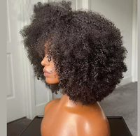 Courte Perruque Cheveux Humains Afro Crépus Bouclés 4C, Afro Crépus Bouclés avec Texture 4C, Ligne de Cheveux Naturelle, Sans Colle, Économique