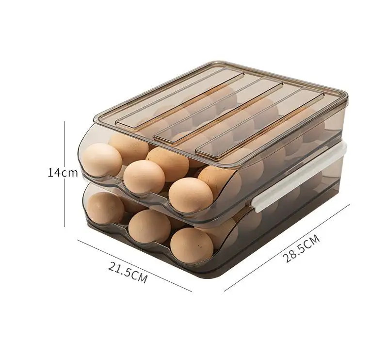 حاويات تخزين البيض من البلاستيك الشفاف PET القابل للتكديس بسعة كبيرة للثلاجة والفريزر صينية حاملة لتنظيم البيض مع غطاء