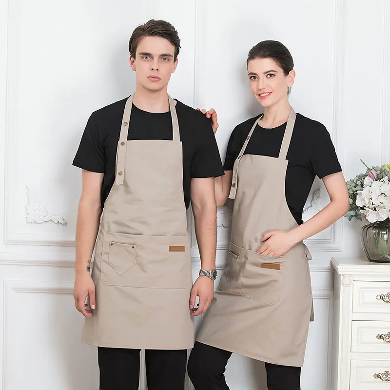 Uniform Adjustable Neck Tie Waterproof Multipurpose Canvas Custom Coffee Bartender Printed With Logo Kitchen Restaurant Aprons
