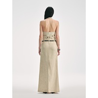 Lin col en v licou gilet jupe ensemble vieil argent 2 pièces ensemble femmes costume queue de poisson enveloppé fesses jupe deux pièces ensemble