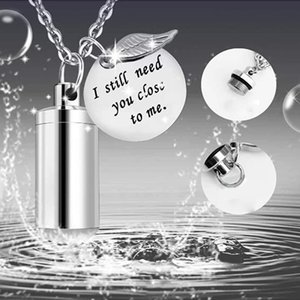 Ti amo <span class=keywords><strong>ancora</strong></span> per animali domestici ciondolo in urna cremazione cilindro in acciaio inossidabile con ciondolo in cenere d'argento ricordo catene con ali d'angelo - Product Image 2